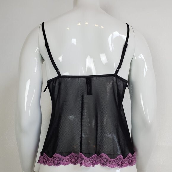 Vintage Y2K Victoria's Secret Black Mesh Purple Lace Lingerie Top - Picture 3 of 7